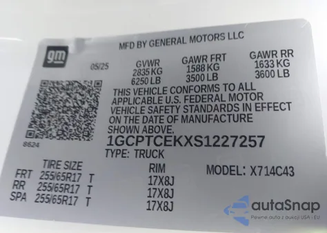 2025 Chevrolet Colorado 4Wd Lt z USA, uszkodzony, nr VIN 1GCPTCEKXS1227257